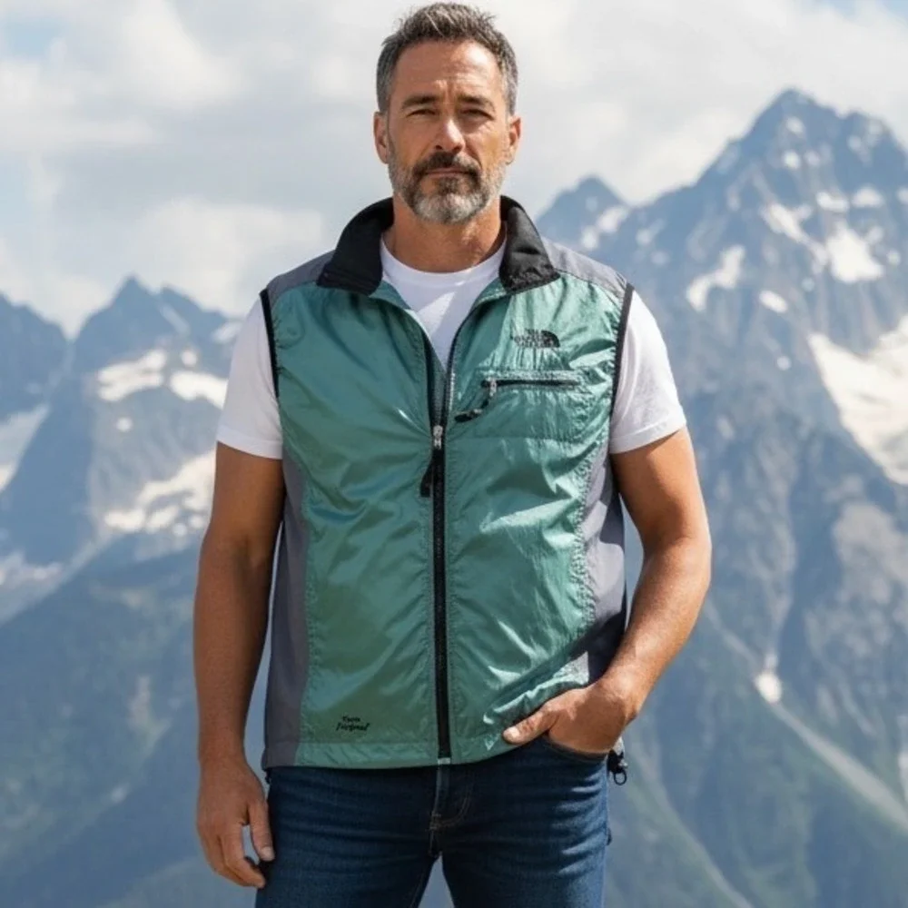 The North Face Vest Mens Medium Green Excellent Gore Activent Nylon Full Zip